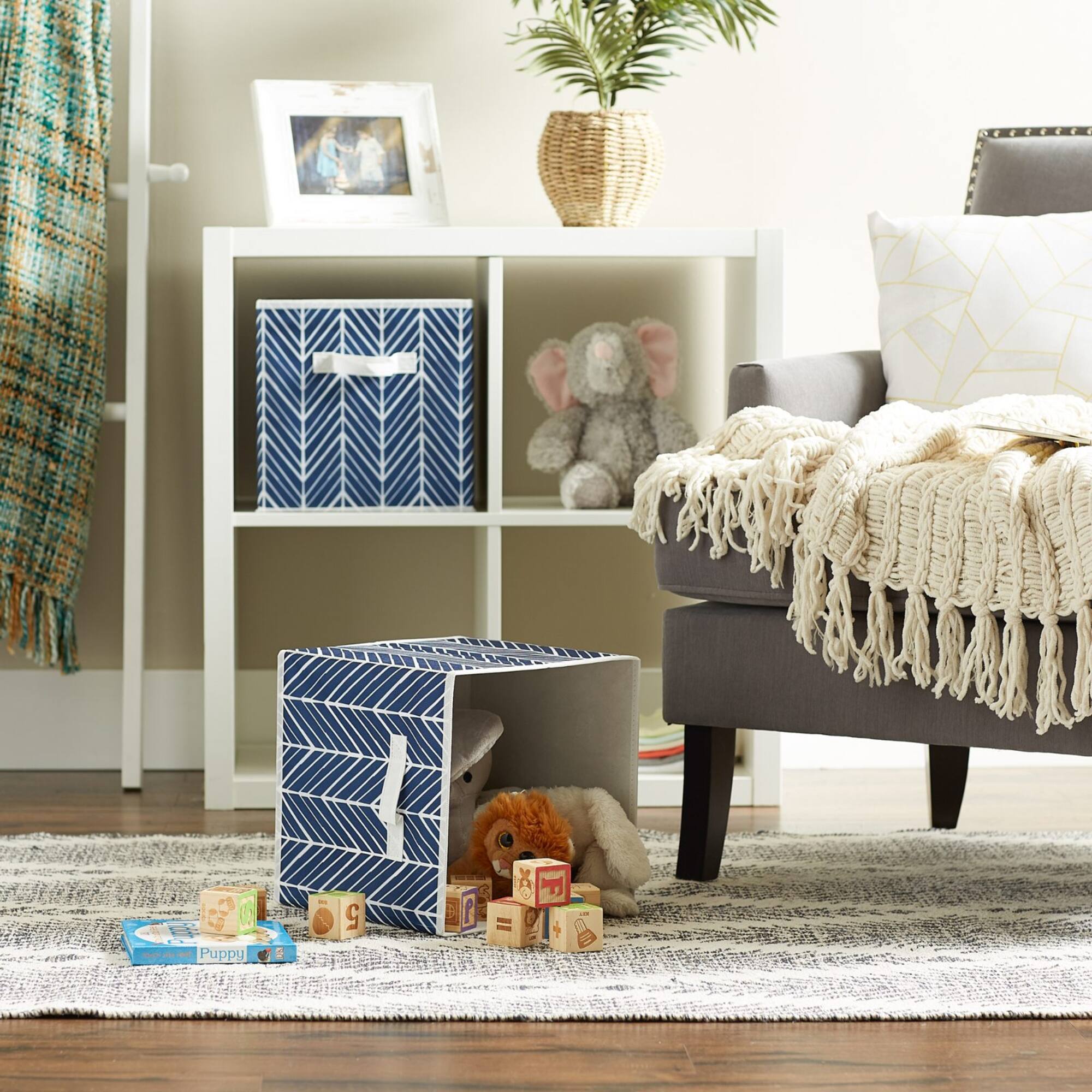 DII® 11" Nautical Blue Herringbone Storage Cube, 2ct.